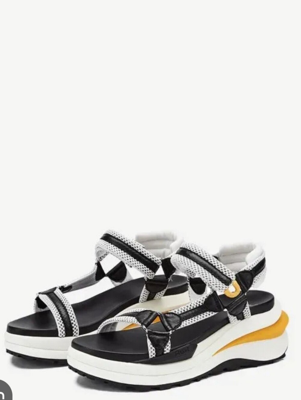 Ash Platform Leather Sandals in White and Black with Yellow Accent